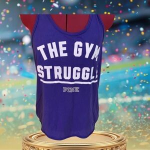 Victoria's Secret Pink tank top Workout with “The Gym Struggles” white logo